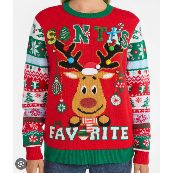 No Boundaries Sweaters - No Boundaries Christmas Sweater L Pullover Tunic Ugly Sweater Nerdy Deer bows